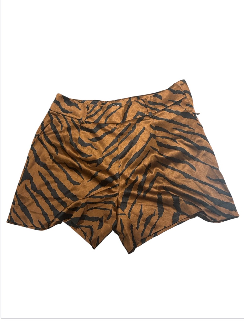WHBM 5" Short women Tiger-Print Satin Shorts - Brown/Black Sz 14